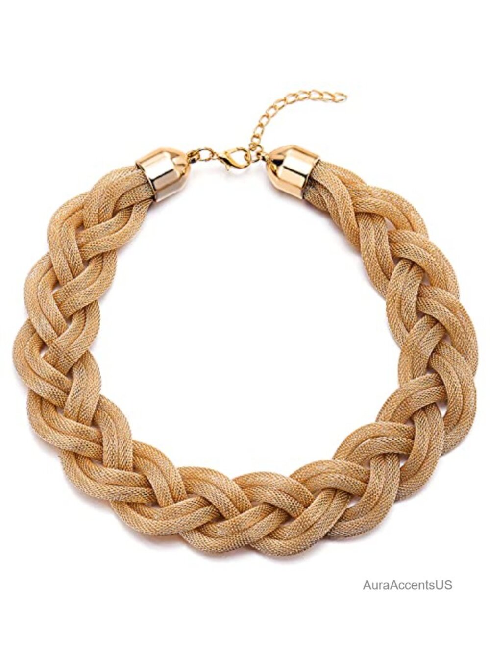 COOLSTEELANDBEYOND Braided Mesh Statement Necklace 18K Gold-Plated Bib Choker